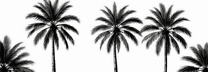 Poster - Three tall palm trees with long, thin leaves stand against a white background