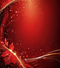 Leinwandbilder - a striking red background with a central white and gold design, including red leaves and a radiant glow