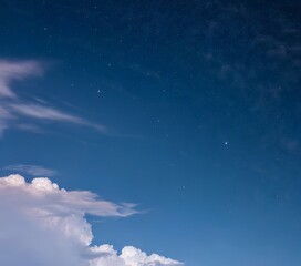 Poster - A serene night sky with a few stars and a few wispy clouds, with a blue hue and a hint pinkish-blue tint