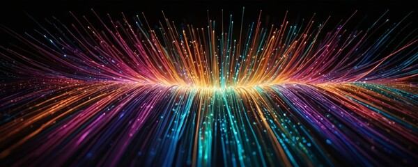 Aufkleber - a vibrant, abstract representation rainbow, composed of numerous colorful lines and rays that emanate from a central point, creating a dynamic and visually striking effect