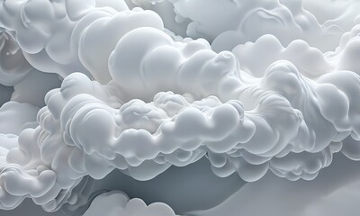 Poster - a close-up view white, fluffy cloud-like texture, with a gradient effect transitioning from white to gray, creating a sense of depth and dimensionality