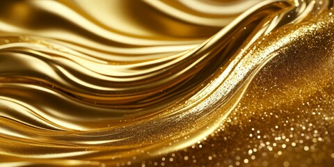 Aufkleber - a close-up view golden, wavy fabric with a glittery texture, creating a visually striking and luxurious composition