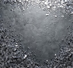 Poster - A textured gray background with scattered small white and silver stones or pebbles on the right side.