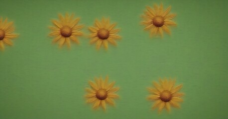 Aufkleber - a close-up view of six yellow sunflowers arranged in a grid-like pattern against a green background
