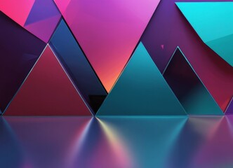 Fototapete - a vibrant abstract composition of overlapping triangular shapes in various shades of pink, purple, blue, and teal, creating a dynamic and visually striking scene