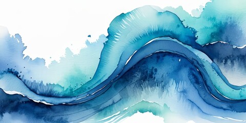 Aufkleber - a watercolor painting wave, with the wave's crest and crestline in shades of blue and white, creating a sense of movement and fluidity