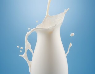 Aufkleber - A white pitcher is shown with milk splashing out in a dynamic, ic composition against a blue background
