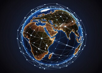 Aufkleber - A of the Earth, with a network of interconnected lines representing the global communication and information infrastructure