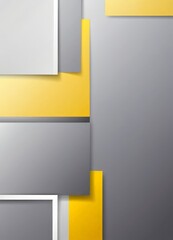 Poster - a geometric pattern composed of overlapping rectangular shapes in varying shades of gray and yellow, creating a visually striking and abstract composition.
