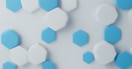 Poster - A pattern of white and blue hexagonal shapes arranged in a grid-like fashion against a light gray background.