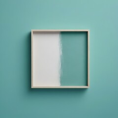 Leinwandbilder - A minimalist square frame with a white interior and a teal exterior is mounted on a teal wall