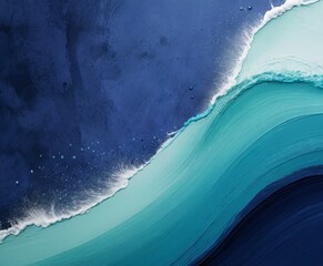 Aufkleber - a serene ocean scene with a deep blue-green wave curving gracefully to the right, contrasted by a lighter blue-green wave on the left Small white specks are scattered