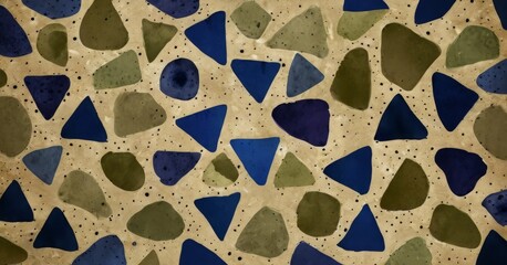 Fototapete - a pattern of irregularly shaped blue, green, and brown stones or pebbles arranged in a random, overlapping manner