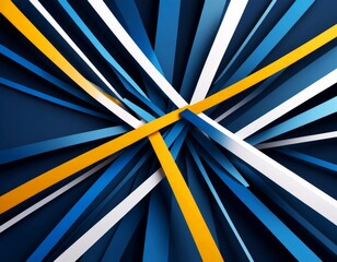 Poster - a vibrant abstract composition of intersecting lines in various shades of blue, white, and yellow, creating a dynamic and visually striking effect
