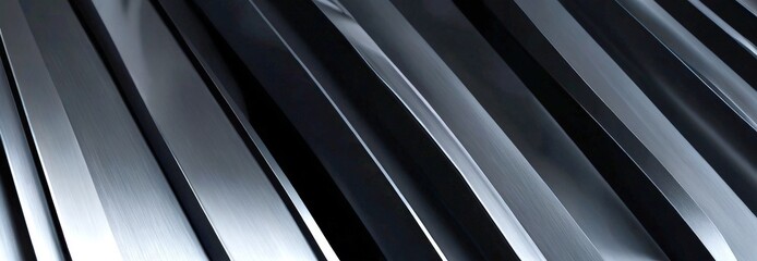 Leinwandbilder - a close-up view series of parallel metallic strips, with varying shades of gray and black, creating a dynamic and abstract visual effect