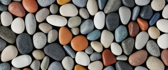 Poster - A close-up view collection of variously colored pebbles and stones arranged in a random pattern against a black background