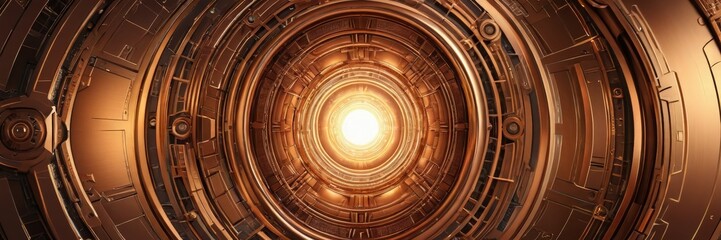 Poster - a futuristic, circular tunnel with a bright light at its center, creating a sense of depth and mystery