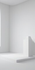 Aufkleber - A minimalist white room with a pedestal and a window on the left side.