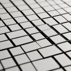 Poster - A close-up grid of white rectangular tiles, with some tiles overlapping and others slightly off-center, creating a sense of depth and dimensionality