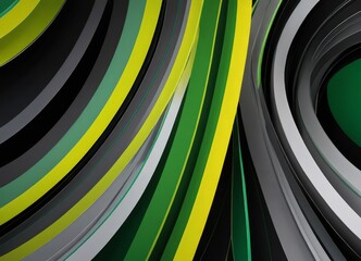 Poster - a vibrant abstract composition of overlapping curved lines in various shades of green, yellow, and black, creating a dynamic and visually striking pattern