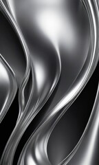 Poster - a close-up view metallic surface with a shiny, reflective texture The metallic surface exhibits a wave-like pattern, with curved lines and a smooth, shiny finish The
