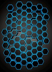 Leinwandbilder - A honeycomb pattern in shades of blue and black, with the hexagons arranged in a repeating pattern against a dark background