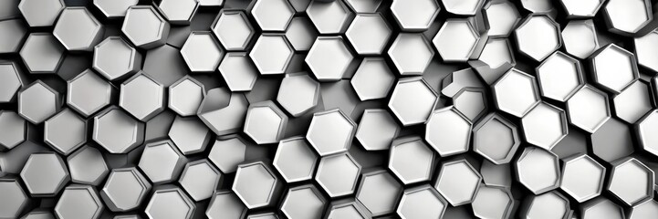 Poster - A repeating pattern of hexagonal shapes in varying shades of gray, creating a visually striking and geometric design