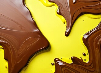 Fototapete - Abstract background with swirling patterns of chocolate and yellow paint, creating a dynamic and visually appealing composition