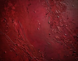 Poster - a close-up view textured red surface with a glossy finish, featuring a variety of brushstrokes and splatters