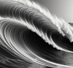 Aufkleber - The captures a dramatic black and white scene large, curling wave with a powerful crest and a white foam on top
