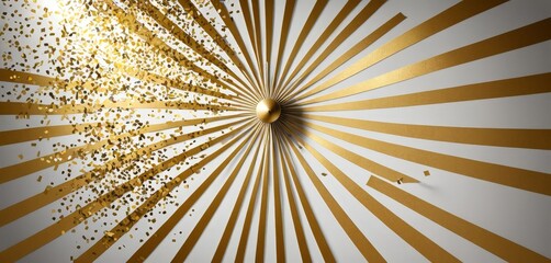 Leinwandbilder - a striking abstract composition of gold and white lines radiating outwards from a central point, with a small gold sphere at the heart of the design