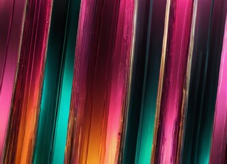 Poster - a vibrant abstract pattern composed of vertical stripes in various shades of pink, orange, green, and blue The stripes are arranged diagonally, creating a dynamic and