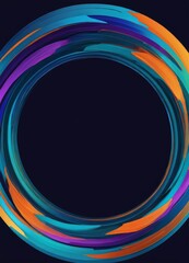 Poster - a circular design with a dark background and vibrant, colorful swirls of blue, orange, and purple The design is abstract and does not contain any discernible text or