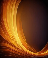 Poster - a striking abstract composition of curved lines in warm hues of orange and yellow, creating a sense of movement and energy The background is a dark brown color, providing a