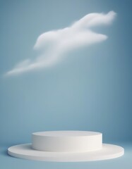 Poster - A white pedestal stands against a blue background, with a cloud-like shape above it