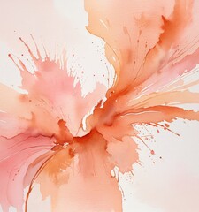 Fototapete - Abstract Watercolor Painting: Orange and Pink Blotches and Splashes