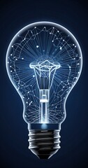 Aufkleber - a 3D of a light bulb with a network of lines and dots, creating a striking visual effect against a dark blue background.