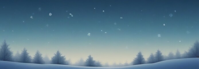 Poster - A serene winter landscape features a snowy hill with a line of trees in the distance, under a starry night sky