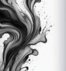 Poster - a striking black and white abstract composition, with fluid, swirling lines and splashes of color creating a dynamic and captivating visual effect