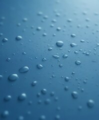 Poster - Water droplets on a blue surface, with a blurred background.