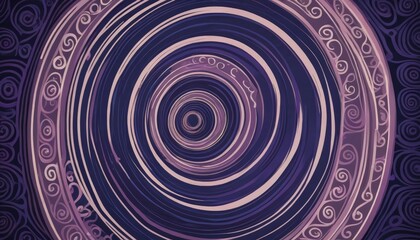 Poster - a spiral pattern in shades of purple and pink, with a central circular design and a repeating pattern of swirls and curves around it