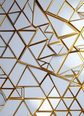 Aufkleber - a geometric pattern composed of numerous white triangles arranged in a complex, overlapping manner, with gold lines crisscrossing the triangles, creating