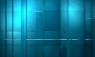 Poster - a grid-like pattern of dark blue panels with thin lines running through them, creating a sense of depth and dimension