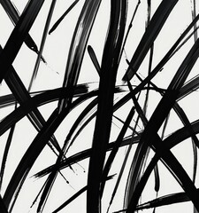 Leinwandbilder - Abstract black and white image featuring intersecting lines and brushstrokes, creating a dynamic and textured composition.