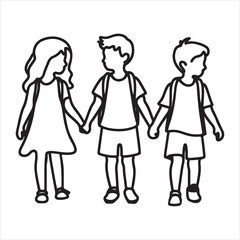 Wall Mural - single one line Children silhouette on white background
