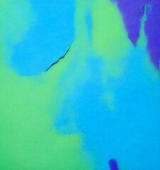 Aufkleber - Abstract painting with blue, green, and purple hues, featuring a large blue shape and a small purple shape in the top right corner