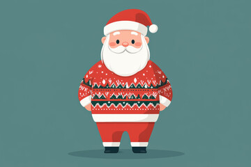 Wall Mural - Santa Claus in festive Christmas sweater stands cheerfully against simple background, embodying spirit of holiday season with warm and jolly expression