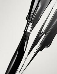 Poster - A close-up paintbrush with black paint dripping from it, set against a white background