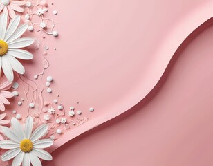 Leinwandbilder - a pink background with a curved line, white flowers, and small white flowers scattered around
