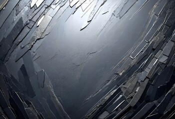 Poster - a dark, textured surface with a diagonal pattern of dark, jagged lines and a lighter, smoother area in the center
